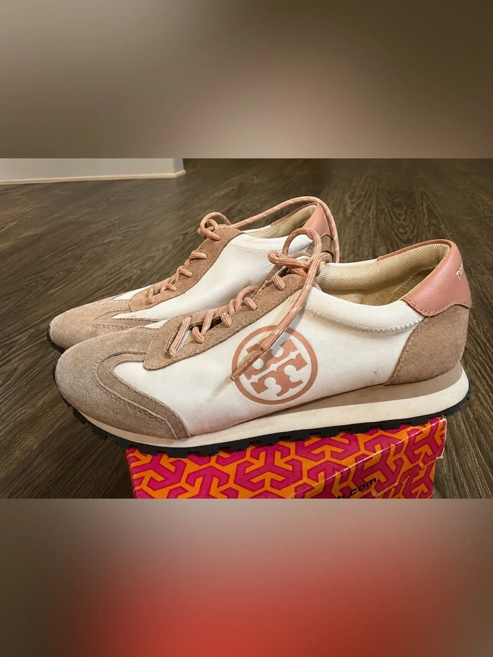 Tory Burch Annie Nylon Runner Sneakers Cream Tan Blush